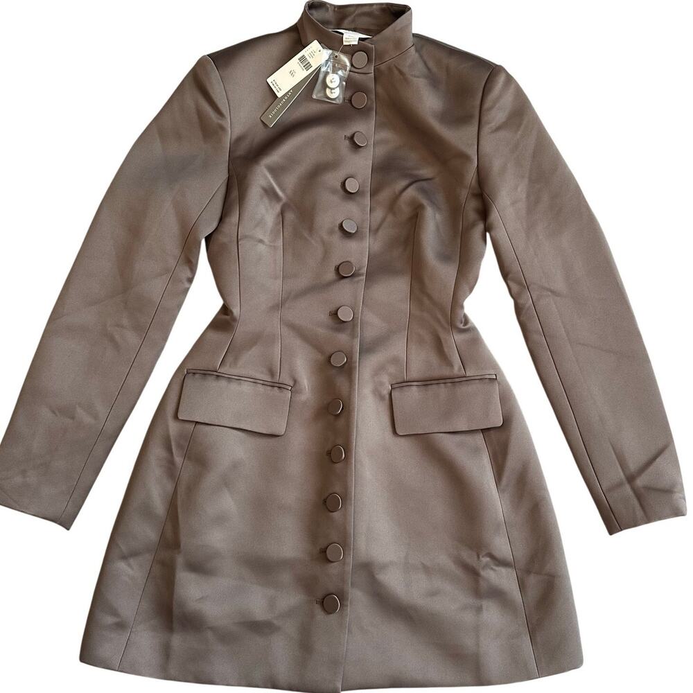 Anthropologie Mare Mare Taupe, Long Sleeve, Button Front Mini Dress NWT- 2XS - Picture 2 of 12